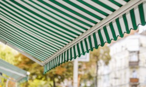 green and white awning